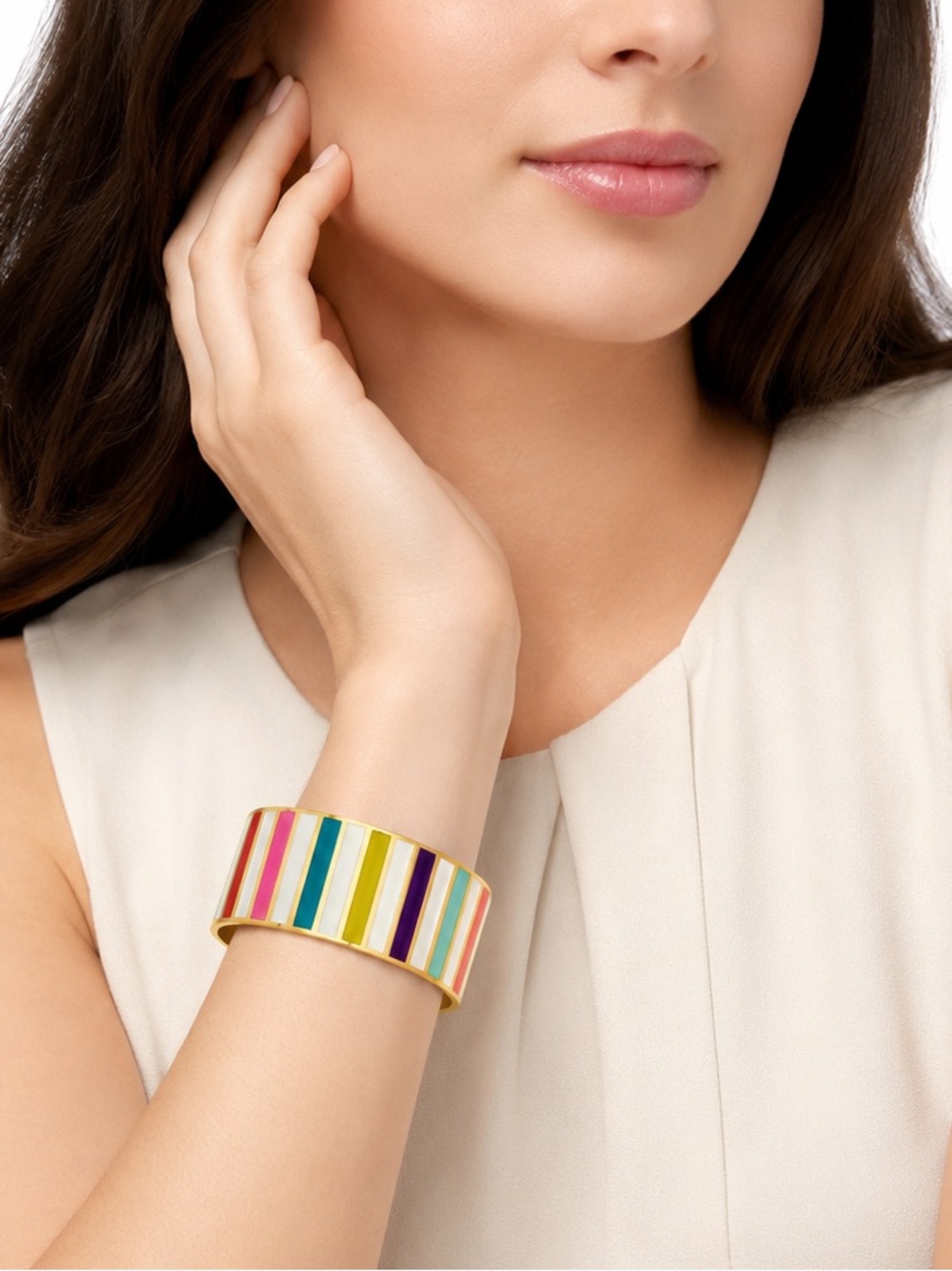 NWT Kate Spade New York Go To Town Rainbow Stripe Wide Enamel Bangle Bracelet - Picture 2 of 8